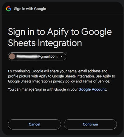 Confirm Sign in with Google