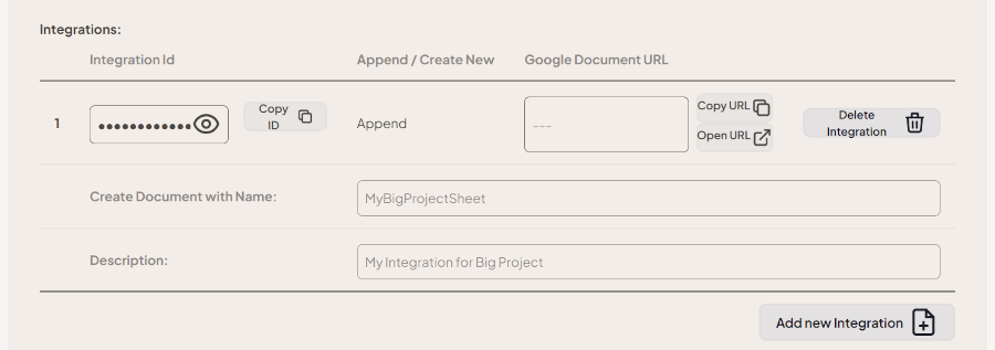 See your new Integration details