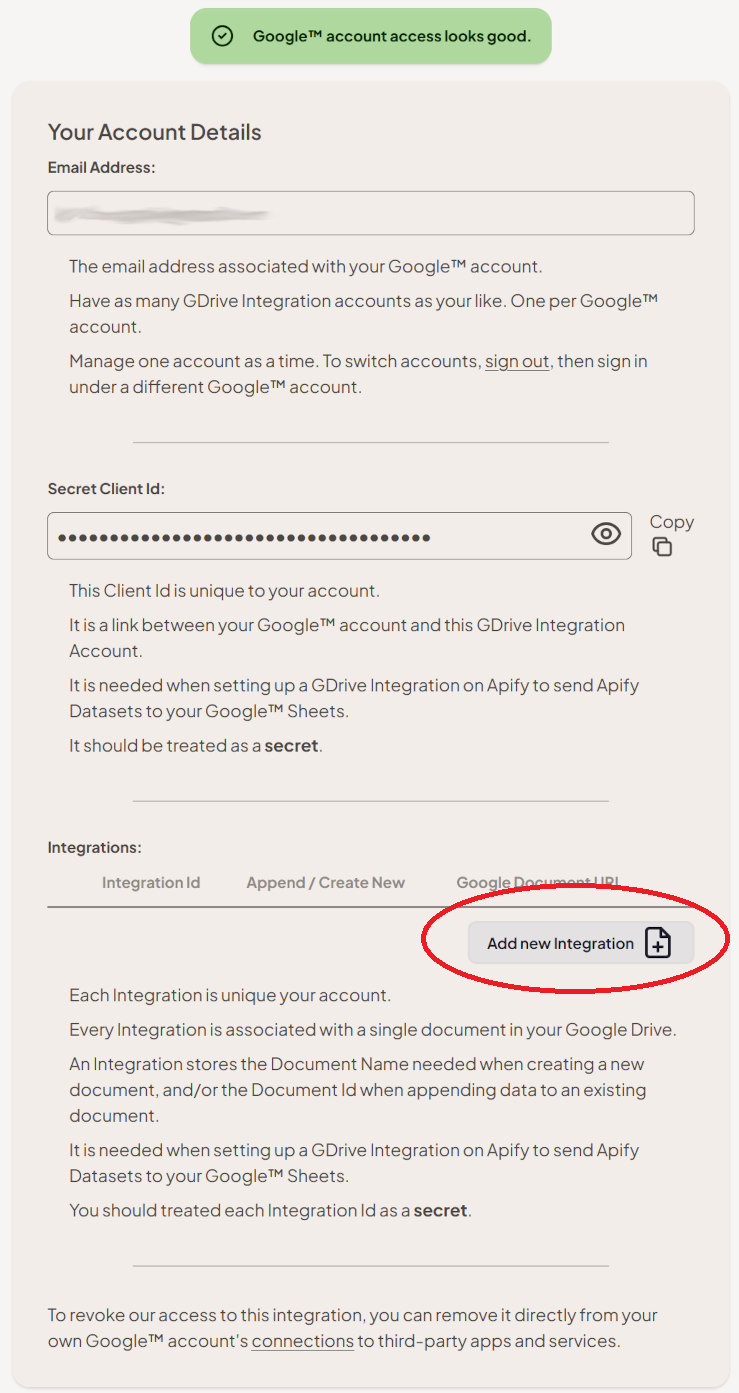 Click the Add Integration button